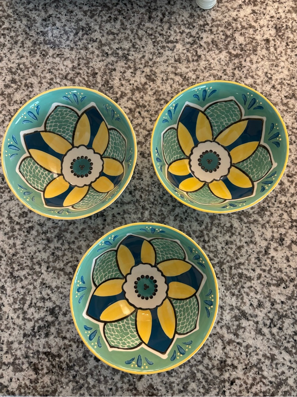 Anthropologie Hand-Painted Ceramic Bowl - Turquoise, Yellow & Blue soup, rice